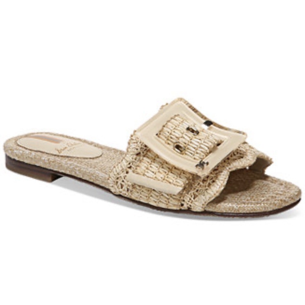 Sam Edelman Women Size 5.5 Natural Bambi Raffia Single Strap Slide Sandals NEW